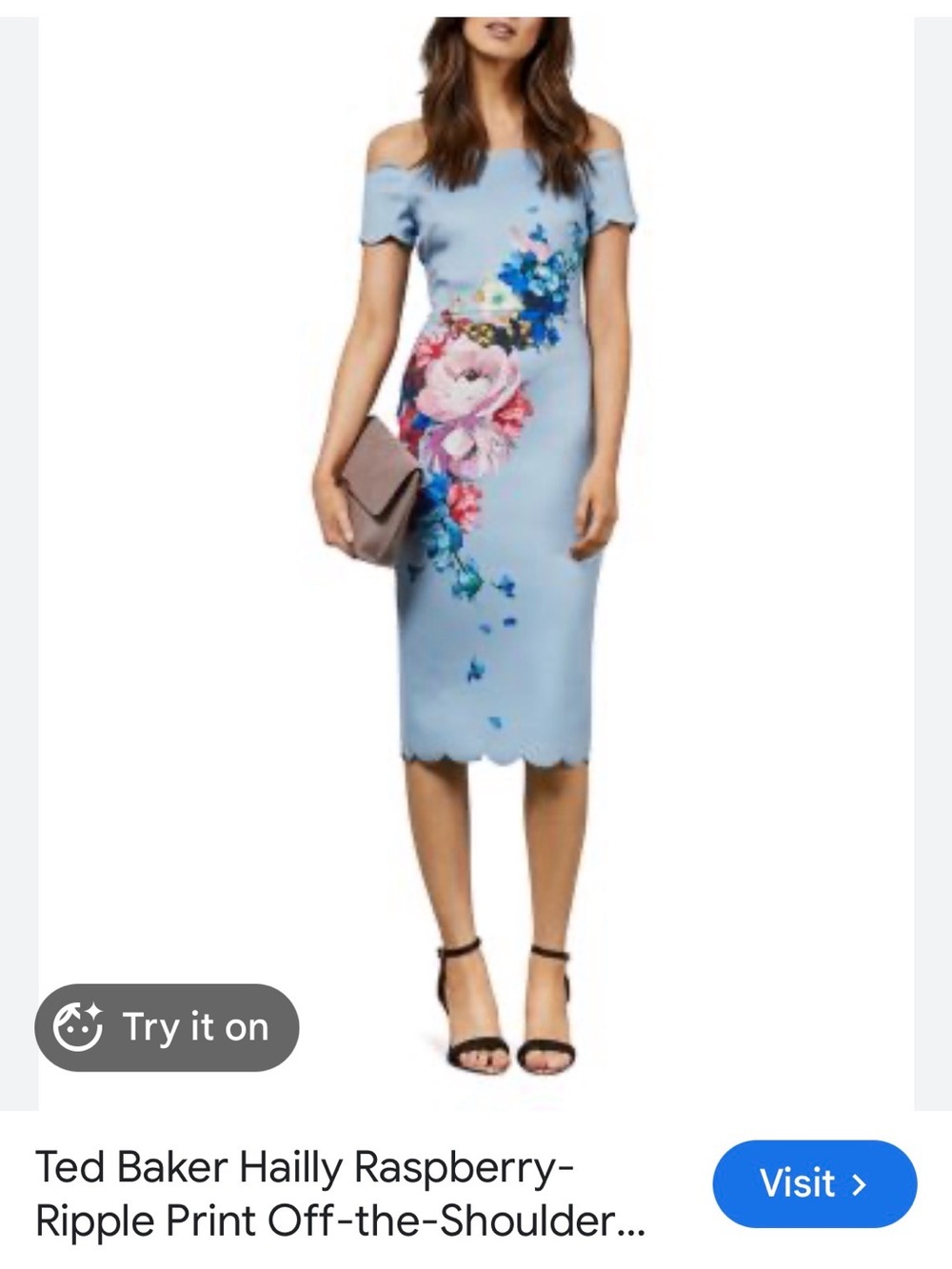 Ted Baker Light Blue One-Shoulder Floral Sheath Dress